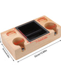 Premium Wood Espresso Tamper Holder Stand With Knock Box, 32cm, solid wood construction for barista use.