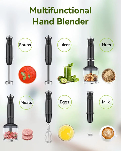 Powerful 1000W Handheld Immersion Blender 5 In 1 Stick Mixer With Beaker Chopper Whisk Milk Frother Turbo Boost BPA Free