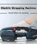Heavy Duty Electric Strapping Tool Tensioner Cutter Binder For 1/2 To 5/8 Inch Steel Plastic Bands Dual 4000 Mah Batteries in use.