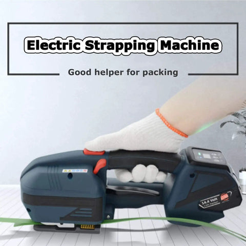 Heavy Duty Electric Strapping Tool Tensioner Cutter Binder For 1/2 To 5/8 Inch Steel Plastic Bands Dual 4000 Mah Batteries in use.