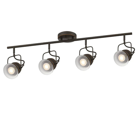 Boswell Vintage-Style Four-Light Indoor Track Light Kit in oil rubbed bronze with metal shades, perfect for recessed-free areas