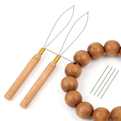 Beads Threading Tool For Jewelry Making And Beading Projects, Easy Sphere Threader To Help You Slide Beads Onto Strings, No Fuss For Bracelets, Necklaces, Earrings, And DIY Crafts, wooden handles