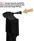 No Sweat Pivot Pin Installation Tool Set Featuring Detent Plunger And Hardened Steel Pins For Fast Bike Derailleur Arm Replacement Smooth Sailing Always Right Now, step showing pivot pin tool setup.