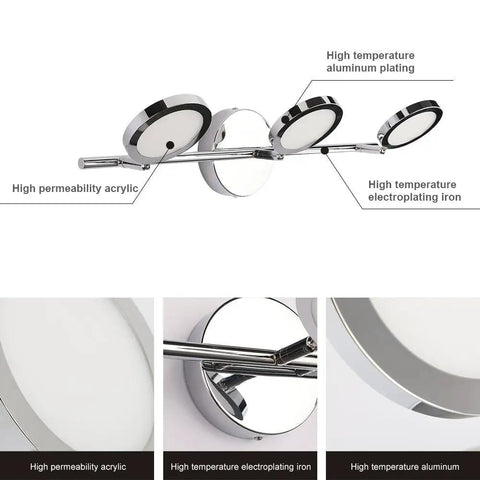 3 Light LED Vanity Sconce For Bathroom Mirror Up Down Chrome Wall Lights 21.26 Inch Long 4000K Daylight Modern Bath