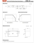 Diagram and specifications of 5W AC-DC PCB Mount Power Supply, showcasing dimensions, derating curves, and block diagram.