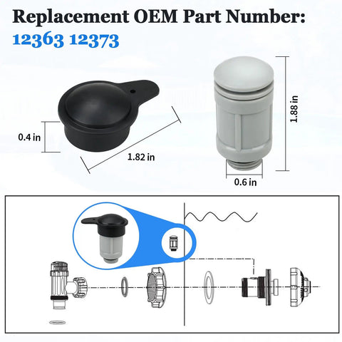 Air Jet Valve And Cap Kit For Above Ground Pool Inlets Replacement Part Compatible With 26165EH diagram and dimensions
