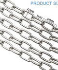 Close-up of 13 Foot Stainless Steel Heavy Duty Chain For Hanging Anchoring And Towing 5mm Thick Links Heat Treated And Welded For 400 Kg Max Load