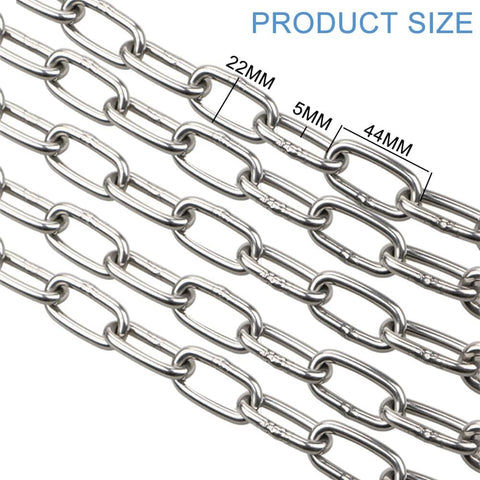 Close-up of 13 Foot Stainless Steel Heavy Duty Chain For Hanging Anchoring And Towing 5mm Thick Links Heat Treated And Welded For 400 Kg Max Load
