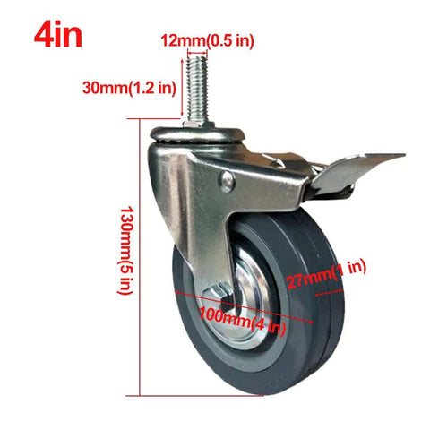 4-inch Heavy Duty Swivel Caster Wheels Set 3 and 4 Inch Polyurethane Casters for Trolleys, Furniture and Equipment with dimensions