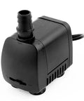 Top Tier Compact Mini Submersible Water Pump With AC 110V To 120V US Plug And Slick 7 Watt Motor showing black body and hose attachment.
