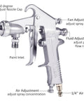 Pro Level Spray Gun With 3.0mm Stainless Steel Nozzle And 1000ml Metal Paint Cup showing adjustable nozzle and fluid controls.