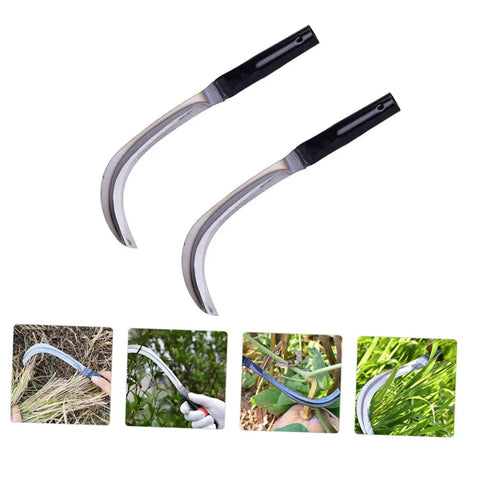 Two Pack Manganese Weeding Sickle Tool Set Durable Handheld Cutter For Efficient Harvesting And Gardening With Comfortable Non Slip Grip