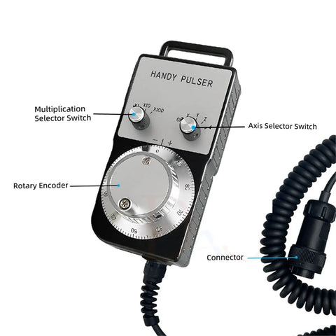 Get That CNC Machine Cranked With This Manual Pulse Generator Handwheel For Precise Axis Control And Smooth Operation On Your Industrial Setup; black wired handwheel