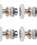 Score These Bad Boy Shower Door Rollers Replacement Kit, four white rollers with heavy duty brass shafts for smooth glide.