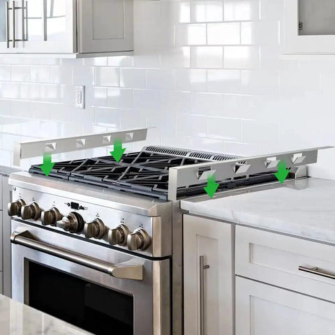 Stainless Steel Stove Gap Filler Between Counter And Range Edge, Heat Resistant, Easy To Clean, brushed black finish in kitchen