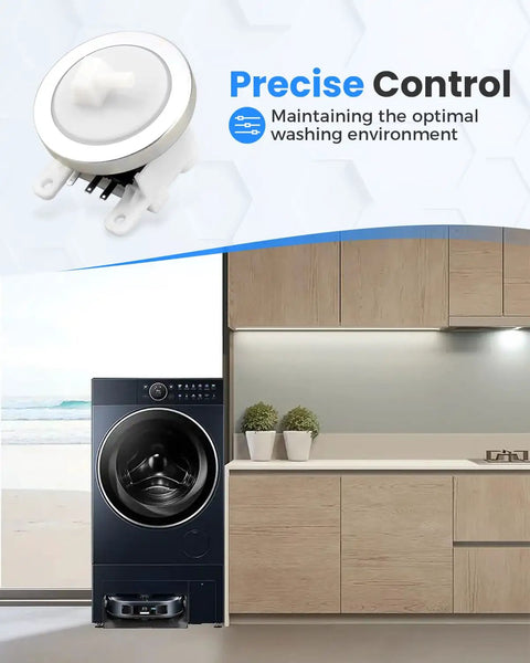 Plug And Play Washing Machine Water Level Sensor Replacement For Midea And LittleSwan displayed with kitchen and washing machine setup