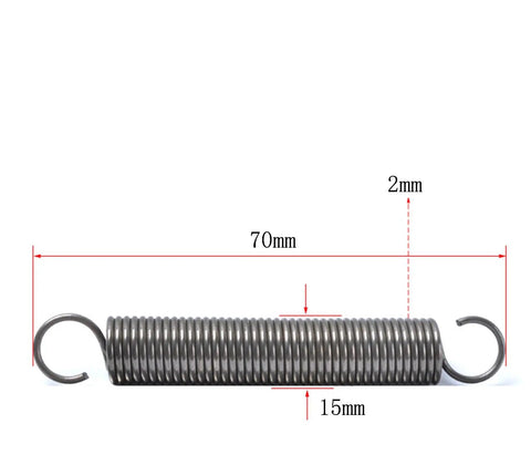 Two Pack Stainless Steel Extension Tension Springs With Dual S Hooks Built Like A Tank For Heavy Duty Diy Repairs Home Maintenance And Toolkits No Fuss Replacement, 70mm long and 15mm wide.
