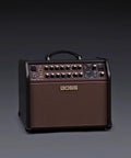 60W Acoustic Guitar And Vocals Combo Amplifier With Real-Time Harmony, Guitar Chorus, Mic Delay, Independent Reverb, And Gig-Ready Effects For Live Performances, Rehearsals, And Small Venues dark brown unit showing control panel and handle.