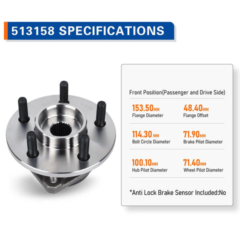 Front Wheel Hub And Bearing Assembly Direct Fit For 1999-2001 Jeep Cherokee 2000-2006 Jeep TJ And 1999-2006 Wrangler specifications