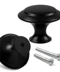 Set Of 18 Black 30mm Cabinet Knobs And Drawer Pulls With Screws For Dressers And Kitchens Durable Matte Finish Easy Install Dope Modern Hardware, two black knobs, and screws displayed