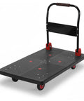 2 In 1 Guardrails Platform Dolly With Steel Wire Fence, Heavy Duty Folding Cart For 2000 Lbs Load Capacity, Convertible Platform And Fence, Durable PP Deck And Steel Tubing, Move Heavy Gear With Ease, black deck with handle