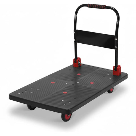 2 In 1 Guardrails Platform Dolly With Steel Wire Fence, Heavy Duty Folding Cart For 2000 Lbs Load Capacity, Convertible Platform And Fence, Durable PP Deck And Steel Tubing, Move Heavy Gear With Ease, black deck with handle
