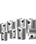 Super Flexible Aluminum Elastic Winding Shaft Coupler For Motor Connectors 8mm To 16mm Clamping Type arranged in various sizes.