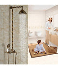 UMJIGF 8 Inch Antique Shower System with Hot and Cold Water Shower Combo Set Multifunction Single Handle Shower Faucet Set with Top Fall Shower Head, Handheld Shower,Type B,Type C in modern bathroom setting.