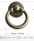 Antique Bronze Ring Drawer Pulls Handles For Cabinets And Dressers, 1.5 Inch Length Ring Knob Style, Zinc Alloy, Close-Up View