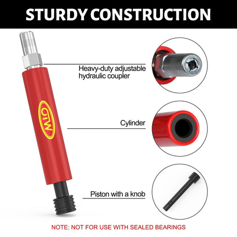 Grease fitting cleaning tool, red metal body with silver knurled top and black threaded bottom, front view.