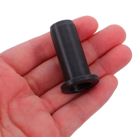 Premium 8 Pack Black Plastic Oarlock Bushings For Kayaking And Boating Upgrades Oar Protection Plus Universal Fit Hardware Socks To Keep Your Paddles Smooth And Dang Free From Dents. Black plastic kayak oarlock bushing in hand, side view