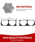 Dimensions of Carbon Fiber Front Headlight Cover Trim for Dodge Challenger 2009-2014, showing ABS plastic material and measurements.