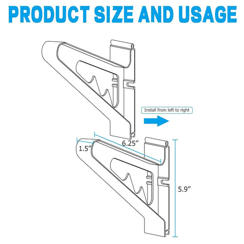 Product size illustration for Heavy Duty Snowboard Wall Mount Rack Adjustable Ski Storage System with dimensions 6.25" x 5.9".