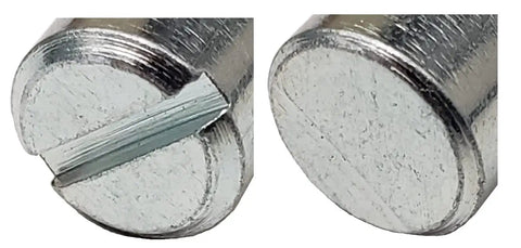 Bulk Pack Of 12 M6 Cross Dowels Barrel Nuts With P1.0 Threads, zinc plated steel, top view showing slotted head and center hole