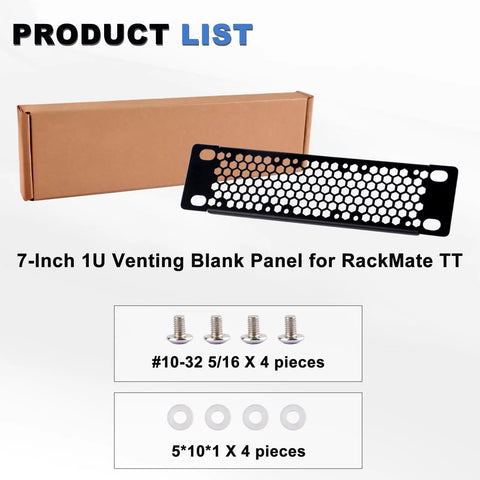 7 Inch 1U Vented Blank Panel Metal Rack Mount for DeskPi RackMate TT Server Cabinet with screws and washers