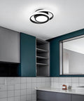 Two Ring Modern LED Ceiling Light Fixture In Black Finish, Creative Dual Ring Design, installed in a modern kitchen, Cool White 6000K, 32W.
