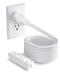 25 Foot Flat Plug Extension Cord With Three Outlets 13 Amp 125 Volt Grounded Indoor Cable UL Listed next to outlet