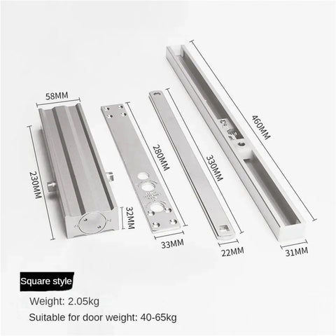 Hidden Door Closer Kit With Invisible Hydraulic Buffer Adjustable For Doors 40 To 65 Kg Square Mount Stainless Steel Parts