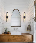 Bathroom with Dual Bulb Metal Frame Wall Sconces With Symmetrical Square Design, Vanity And Bath Light In Black Finish