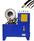 Heavy Duty Automatic Electric Hydraulic Hose Crimping Machine 3600KN with control panel and reference chart for steel tubing.