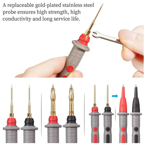 Pro Grade 25 Piece Multimeter Leads Kit With Replaceable Gold Plated Probes being adjusted with a wrench