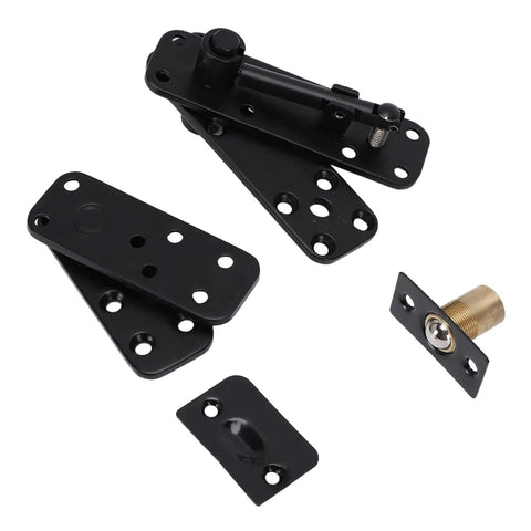 Heavy Duty Concealed Pivot Door Hinge Complete Hardware Kit forged from solid stainless steel, featuring adjustable brackets for instillation.