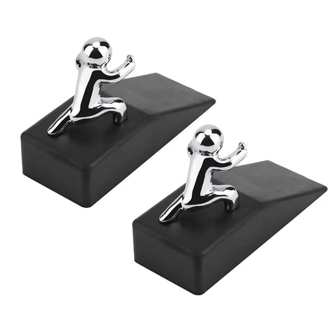 Set Of 2 Cute Door Stopper Wedges, Decorative Rubber Door Stops For Home And Office, Sturdy Zinc Alloy Base With Rubber Tip, shown in black