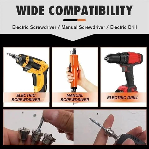 Magnetic Positioning Screwdriver Bits Set Five Pack For Drywall And Plasterboard PH2 Bits with wide compatibility shown with tools.