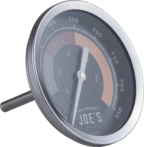 Three Inch Glow In The Dark Smoker Temperature Gauge Stainless Steel With Large Face And Easy Read Temperature Range For Grills And Smokers Fits Thirteen Sixteenth Inch Hole showing dial at angle