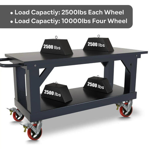 Platform truck with Six By Two Inch Beefy Heavy Duty Casters With Crowned Polyurethane Tread On Cast Iron Cores Kingpinless