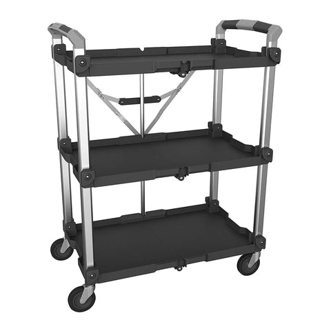 Pack N Roll Collapsible Service Cart XL With 300 Lb Capacity Locking Mechanism Three Heavy Duty Shelves Portable Tool Cart For Maintenance And On The Go Jobs Black
