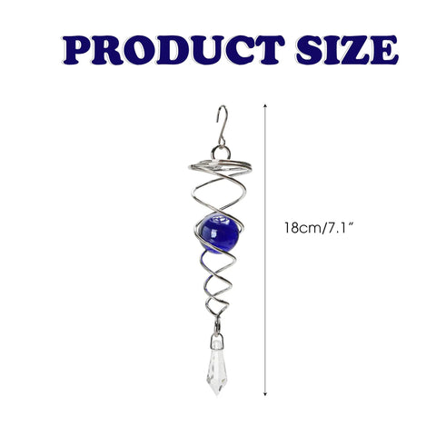 Product size 18cm/7.1" stainless steel wind spinner with blue glass ball, hanging hook, and crystal pendant