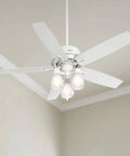 Donegan Fresh White 52 Inch Ceiling Fan With LED Light Kit shown installed on a white ceiling with pull chain, ideal for modern home vibe.