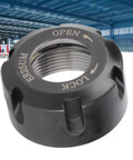 Rock Solid ER25 Dynamic Balancing Collet Nut Built Like A Tank With Heavy Duty Steel And A Tough Black Oxide Coating For Precision Lathe Chuck And Tool Setup, close-up showing inner threading and markings.